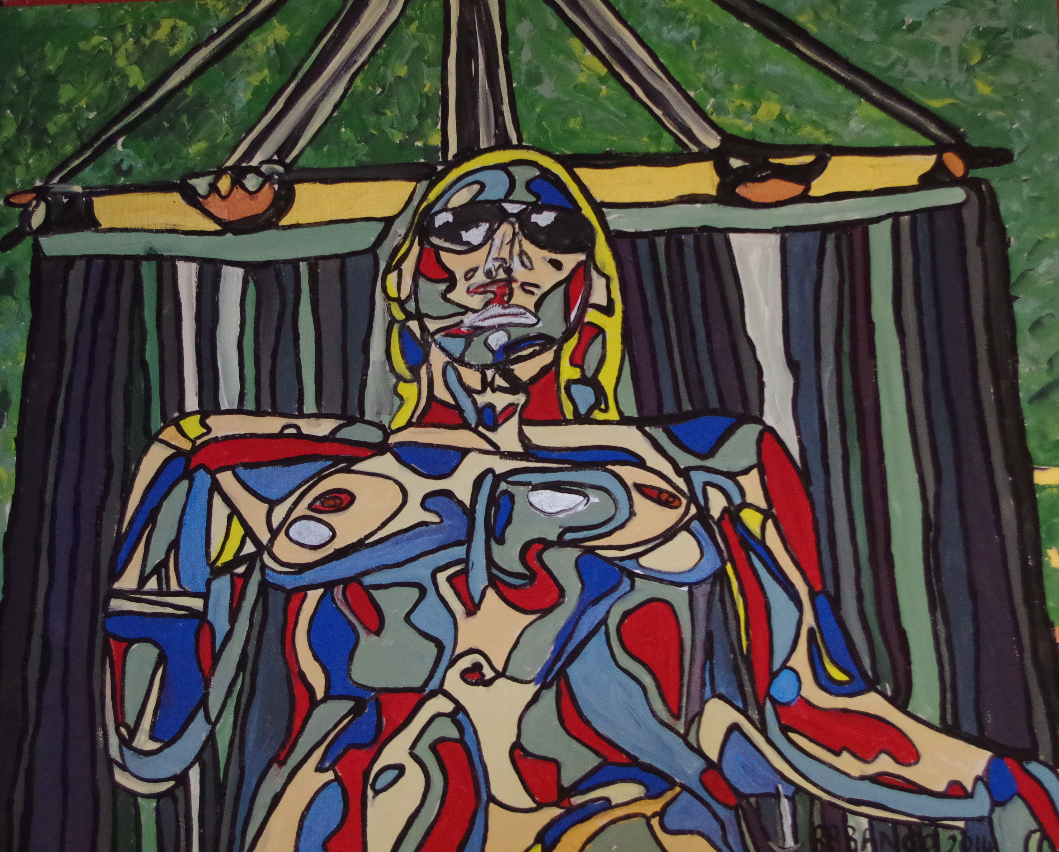 'Nude on a hammock' by BB Bango based 18 by 15 inch acrylic on canvas. Sold to art collector in UK