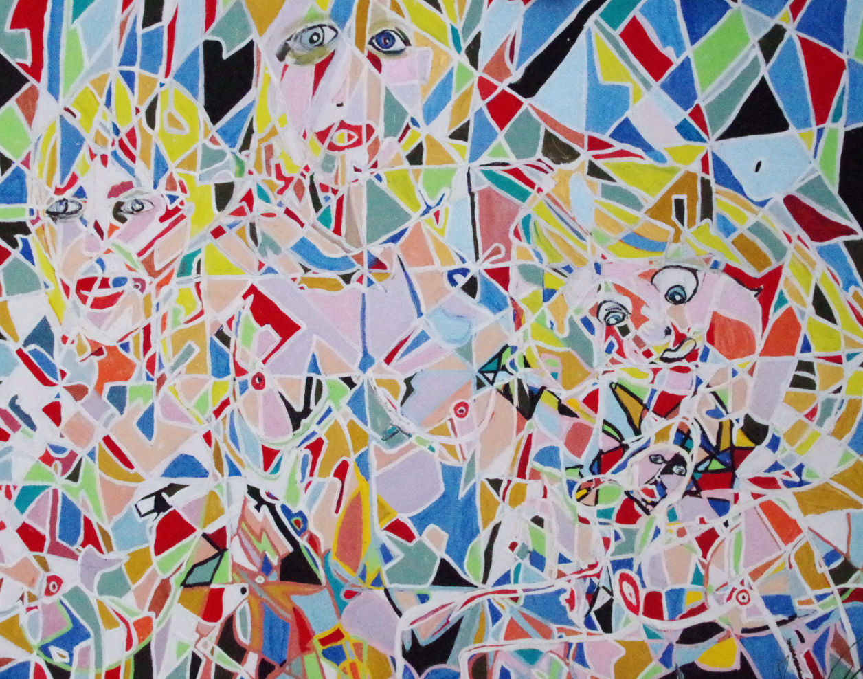 'Triangles' by BB Bango based 48 by 48 inch acrylic on canvas. Sold to art collector in UK