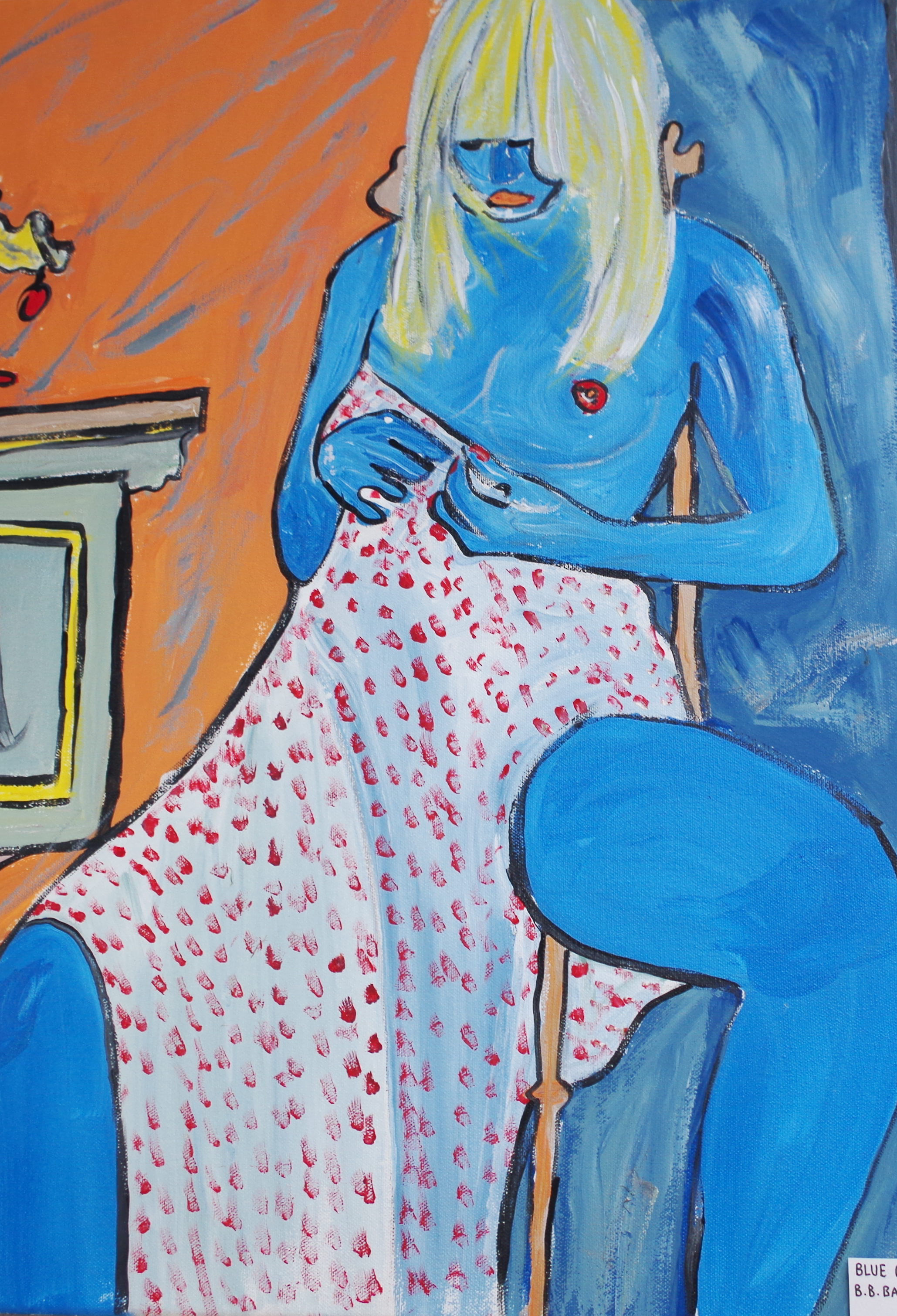 'Blue Blond' by BB Bango based 40 by 30 inch acrylic on canvas. Sold to art collector in UK