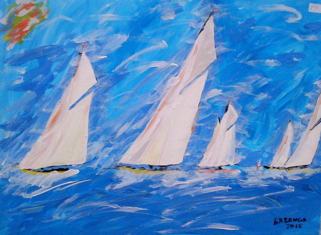 'Solent sailing' by BB Bango acrylic on board 39 by 49cm. Sold to  Wight collector July 2022