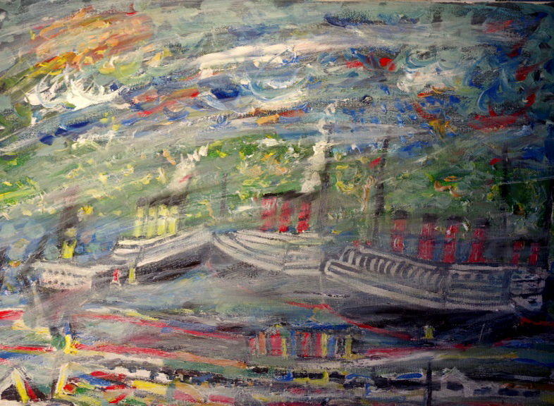 '4 White Star liners' by BB Bango acrylic on paper. Sold to  Gloucestershire collector April 2022