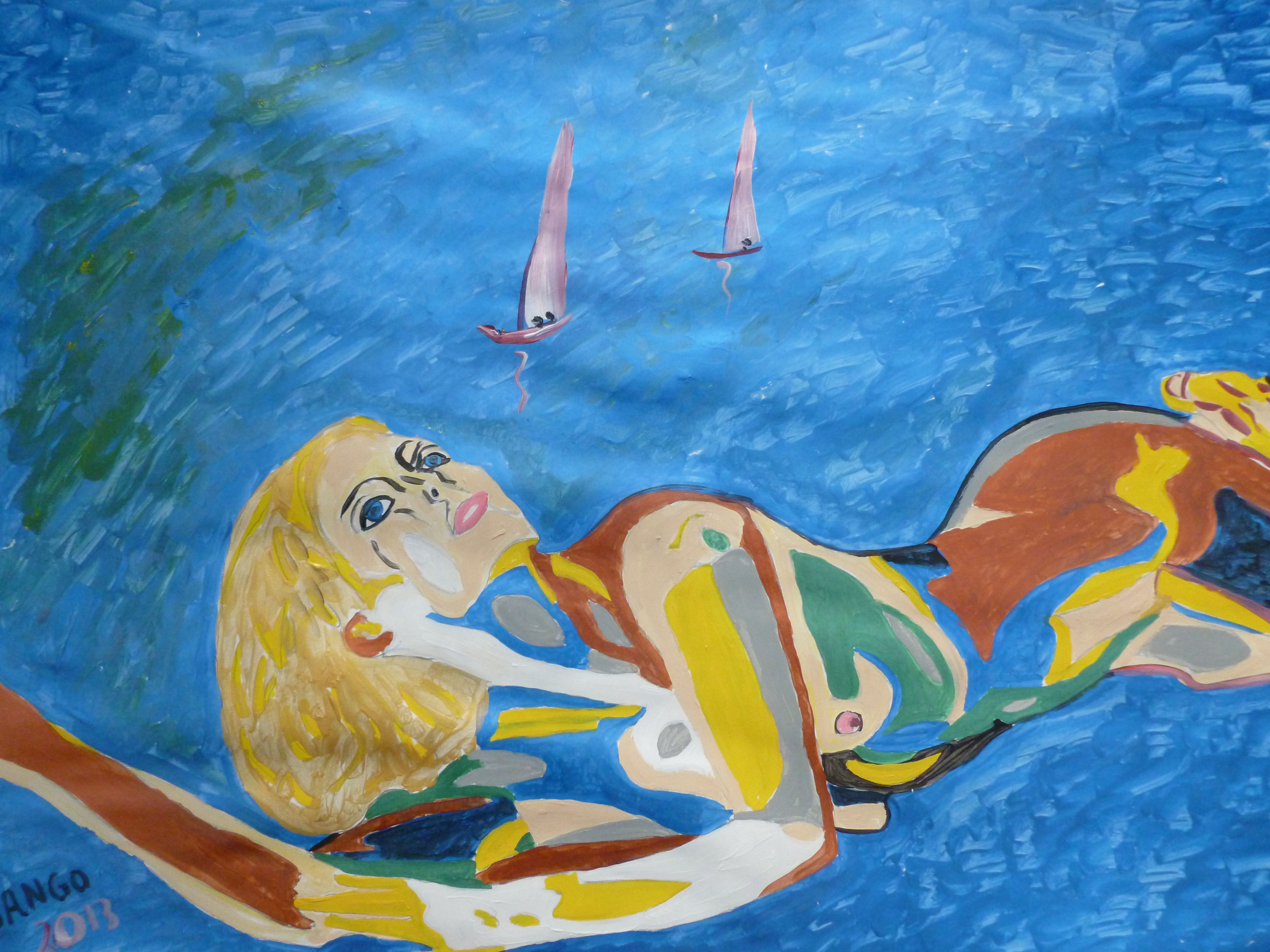 'Solent nude' by BB Bango 24 by 18 inch acrylic on canvas. Sold to art collector in UK